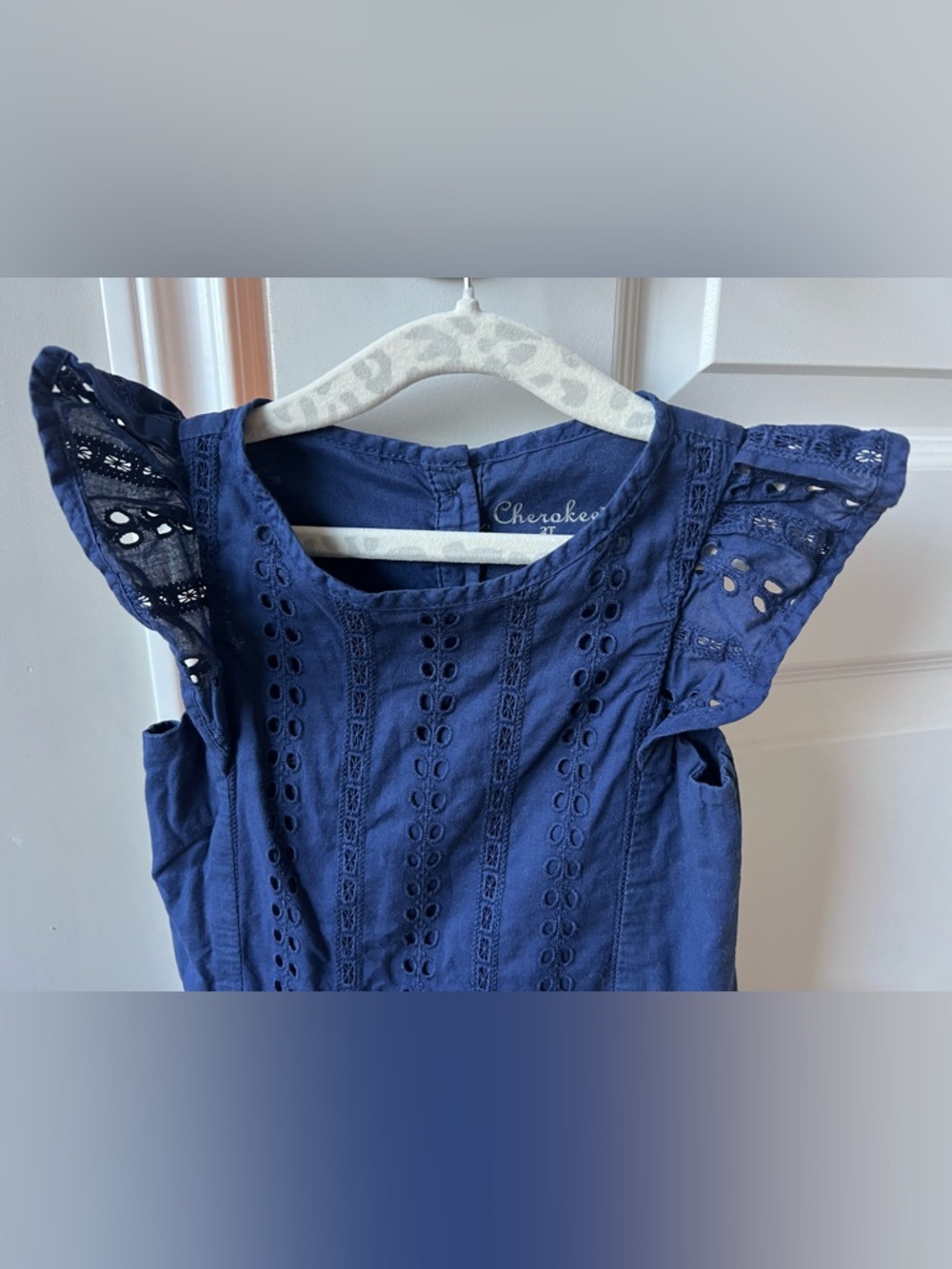 Cherokee Navy Blue Eyelet Ruffle Flutter Sleeve Dress 2T Bohemian Cottagecore - Picture 4 of 6